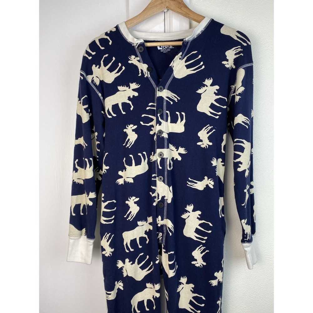 Lazy One Women's S Blue Cream "Don't Moose with Me" One Piece Flap Jack Pajamas